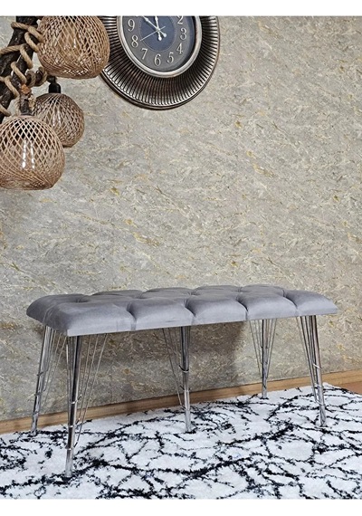 Metal Krom Tel Ayaklı 100 Cm Puf Bench - Puf - Bench - Oturak - M Çok Renkli