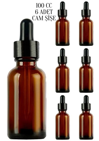 Rotanev 6 Adet 100 ml Amber Cam Damlalık Serum Şişesi 100 Cc Siyah Kapaklı Kahverengi Dropper Cam Şişe
