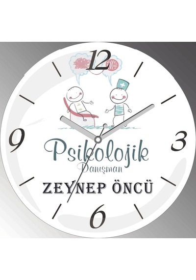 Kişiye Özel Psikolojik Danışman Çap 30cm Sessiz Akar Bombeli Gerçek Cam Duvar Saati Siyah
