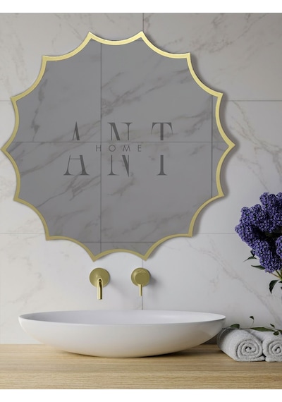 Güneş Asimetrik Ayna, Duvar Aynası, Konsol Aynası, Holl Aynası 60 X 60 Gold