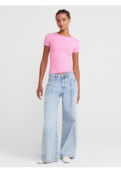 Dilvin 31906 Vücuda Oturan Kısa Kollu T-shirt-pembe Pembe