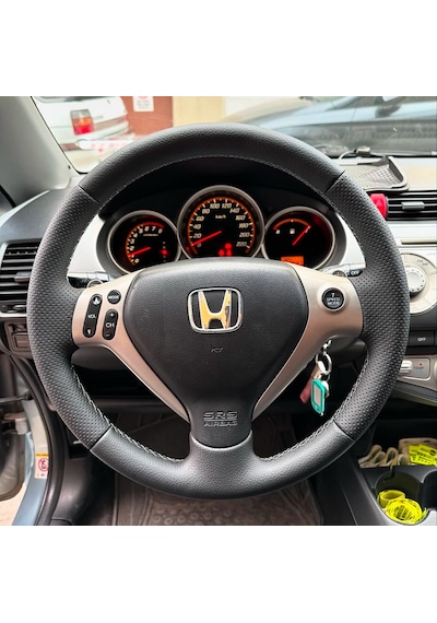 Honda Jazz Araca Özel Direksiyon Kılıfı Nokta Düz Siyah İp Siyah