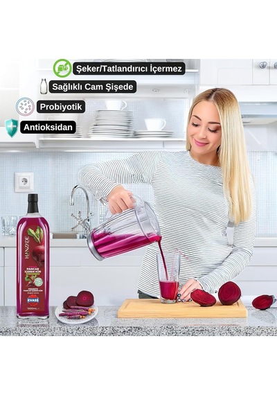 Hanzade Bitkisel Pancar Kvass Fermente Kırmızı Pancar İçeren Kür 1 Litre X 2 Adet Cam Şişe