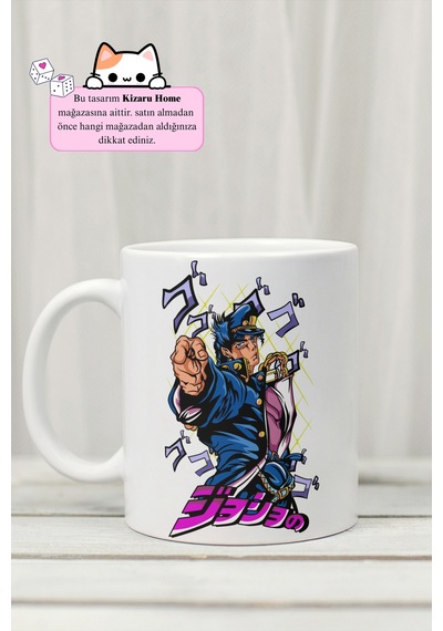 Jojo's Bizarre Adventure Anime Tasarım Baskılı Porselen Kupa Bardak Beyaz