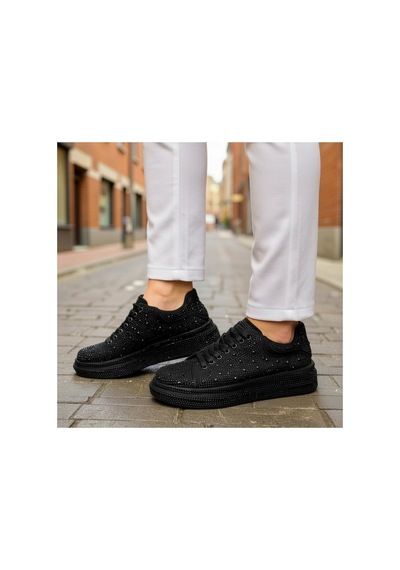 Dabab Shoes Stella Kadın Siyah Taşlı Işıltılı Platform Sneakers Spor Ayakkabı