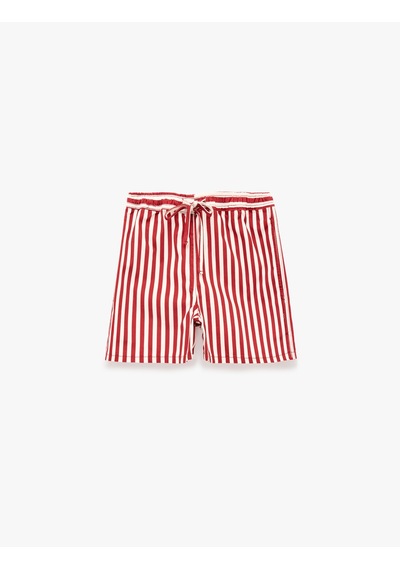 Koton Pamuklu Rahat Kalıp Beli Bağcıklı Çizgili Mini Denim Şort Kırmızı Çizgili 6sal40172mw