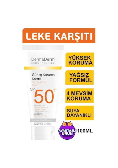 Dermaderm Güneş Koruma Kremi Spf 50+ Faktör 100 Ml - Yüksek Koruma