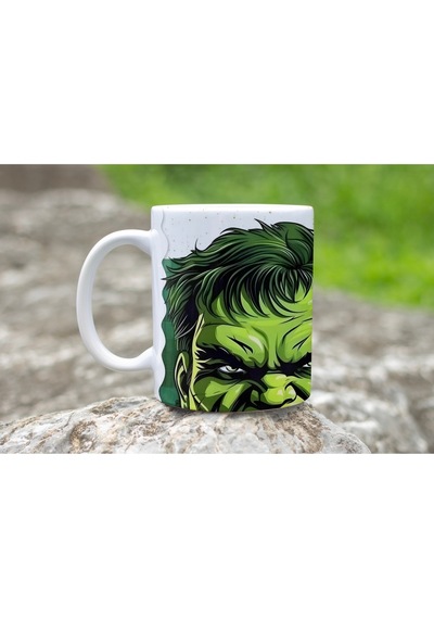 Hulk Yeşil Güçlü Karakter Tasarımlı Kupa Bardak - Marvel Kahraman Temalı Güçlü Tasarım - Hediye Beyaz