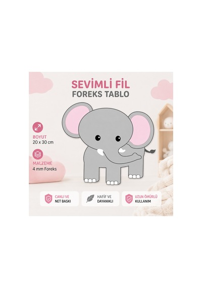 Sürpriz Hediyeli 30 Cm Fil Figür 3mm Foreks Baskı Çocuk Odası, Doğum Günü Ve Parti Dekoru Diğer