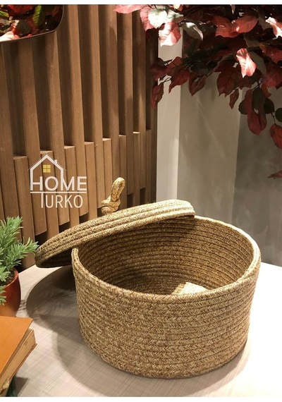 Jüt, Hasır Kapaklı Sepet, El Dokuması, Çok Amaçlı Depolama Mutfak Sepeti, Banyo Sepeti. Jüt Diğer