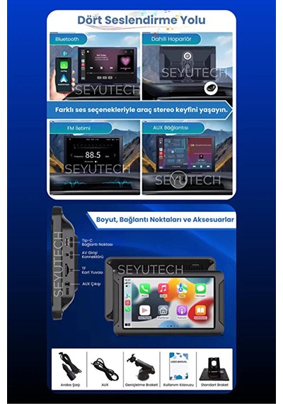Carplay & Android Auto Uyumlu 9.2" 4k Araç Içi Ekran - Çift Kameralı Yol Kayıt Cihazı X2 9"