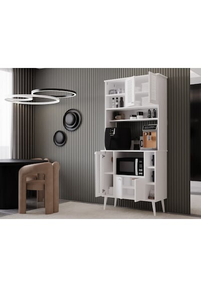 Kahve Köşesi 90 Cm %100 Mdf Panjur Kapak Çok Amaçlı Dolap Beyaz