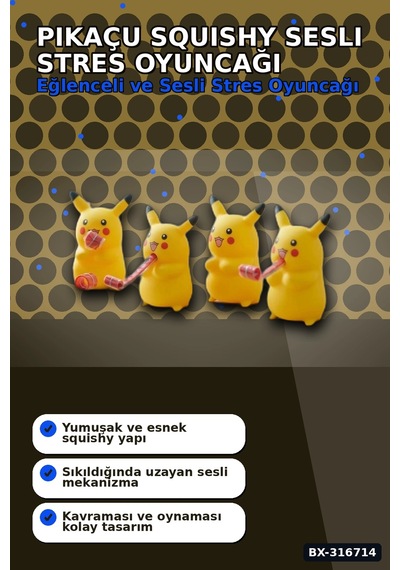 Pikaçu Squishy Sesli Stres Oyuncağı Düdük Mekanizmalı Esnek Figür 12 Adet Bx-316714