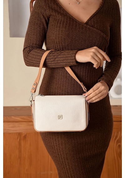 Just Polo Kadın Kabartma Baskılı El Ve Omuz Çantası Shopper Krem
