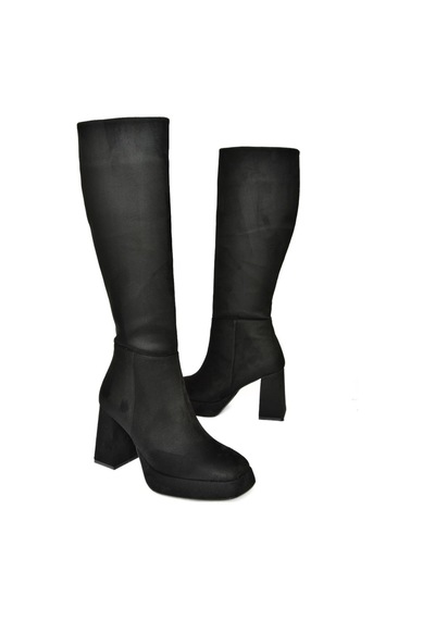 Fox Shoes R282230102 Siyah Süet Platform Kalın Topuklu Kadın Çizme Siyah