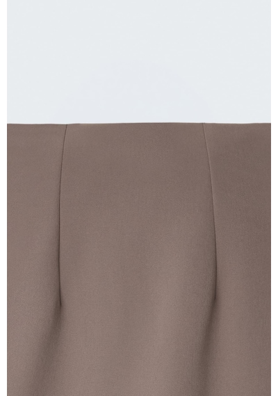 Sateen Düz Kalem Etek - Vizon-137389