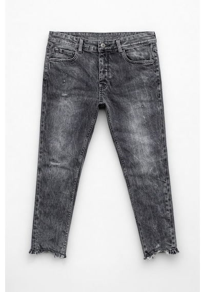 Blue White Kadın Gri Skinny Fit Püsküllü Paça Dar Kalıp Jean Pantolon