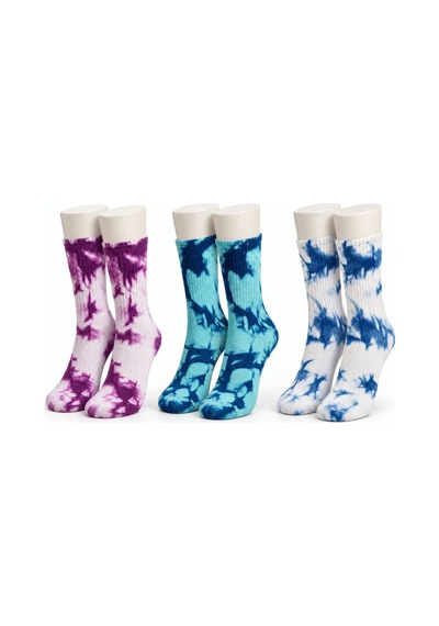 Unisex Batik Desenli Çorap 3 Lü Set Pamuklu Renkli Uzun Soket Dikişsiz Nefes Alan Spor Çorabı Günlük Çok  Renkli
