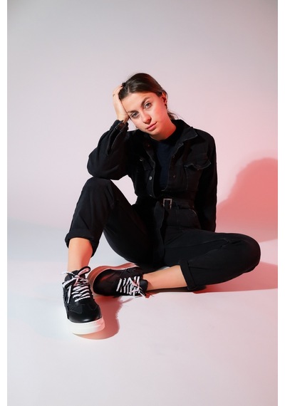 Luvishoes Sande Siyah Denim Detaylı Kadın Spor Sneakers Siyah