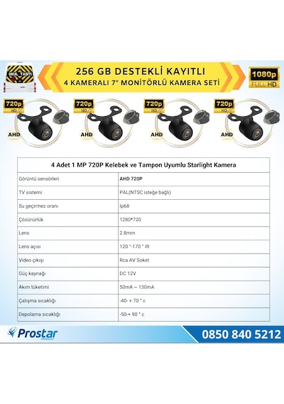 Kayıtlı Ahd Okul Servisler İçin 4 Kameralı 7 İnç Monitörlü 720p