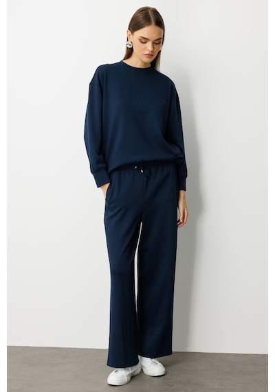 Mizalle Lastikli Yumuşak Dokulu İndigo Mavi Jogger Pantolon Indigo
