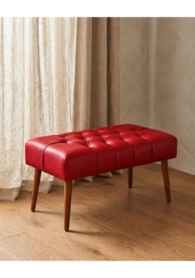 Kırmızı Deri Bank Bench Oturma Pufu Modern Salon Antre Puf Ayakkabılık Önü Koltuk 45x90
