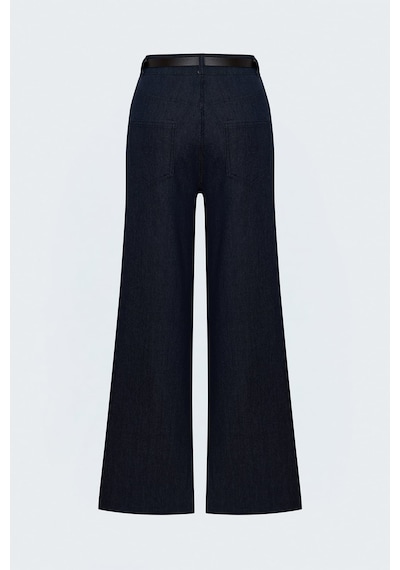 Sateen Kemerli Denim Görünümlü Pantolon - Lacivert-137941