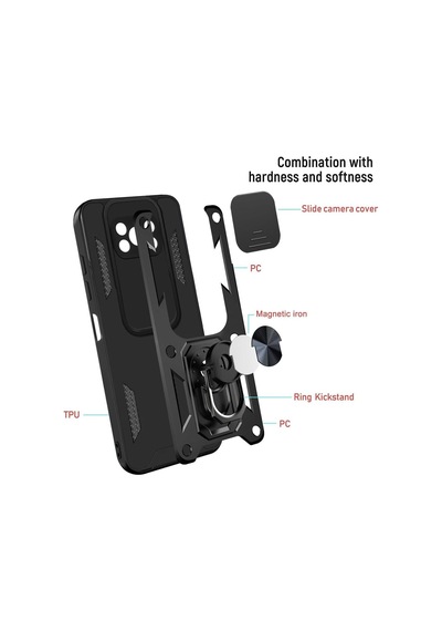 Constraın Xiaomi Poco X3 Nfc / X3 Pro İle Uyumlu Kaze Tora Kamera Korumalı Sürgülü Yüzüklü Armor Military Tank K Diğer