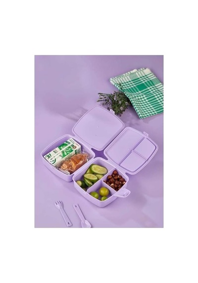 Tr Kedi Baskılı 4 Bölmeli Ve Kaşık Çatallı Beslenme Çantası - Beslenme Kutusu Genel