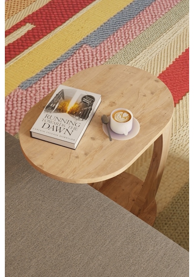 Oval Atlantik Çam C Sehpa Modern,tekerlekli Yan Sehpa Salon, Ofis, Yatak Odası Atlantik Çam