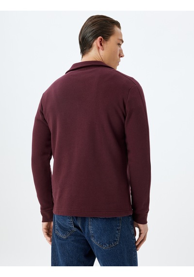 Koton Polo Yaka Sweatshirt Uzun Kollu Cep Detaylı Pamuk Karışımlı Bordo 5wam70061mk Bordo
