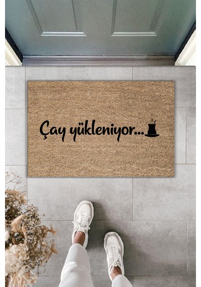 Rugmood Modern Dijital Baskı - Çay Yükleniyor - Kapı Önü Paspası Kahverengi