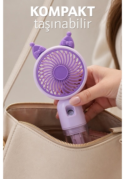 Buhar Üflemeli 3 Modlu Şarjlı El Fanı Seyahat Masaüstü Vantilatör Taşınabilir Mini Fan Mor F830