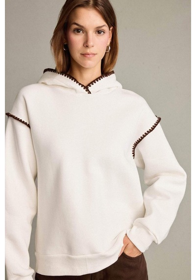 Defacto Overshirt Fit Kapüşonlu Sweatshirt G3318ax25auer105 Ekru