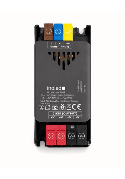 İnoled 1202 - 5a 60w 12v Led Güç Kaynağı Kısa Devre Korumalı Adaptör Şerit Led Trafo 220v Ac 12v Dc Dönüştürücü Yüksek Verimli, Güvenli, Uzun Ömürlü Led Trafo 5 A