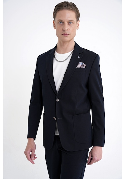 Comfort Fit Çift Yırtmaç Torba Cep Metal Düğmeli Lacivert Blazer Ceket C 734
