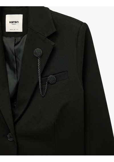 Koton Broşlu Geniş Yaka Uzun Kollu Crop Blazer Ceket Siyah 7wak50049uw
