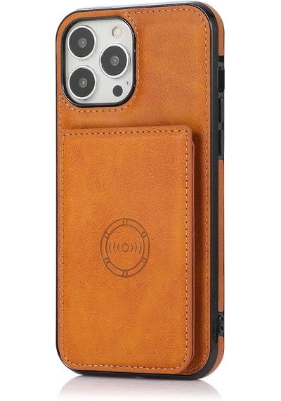 Iphone 12 Pro Max Uyumlu Kart Bölmeli Cüzdanlı Deri Kılıf Taba