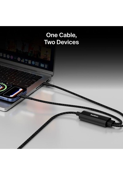 Belkin Cac004hq1.5mbk Boostcharge Pro 140w Usb-c To Dual Usb-c Örgülü Kablo 1.5m - Siyah