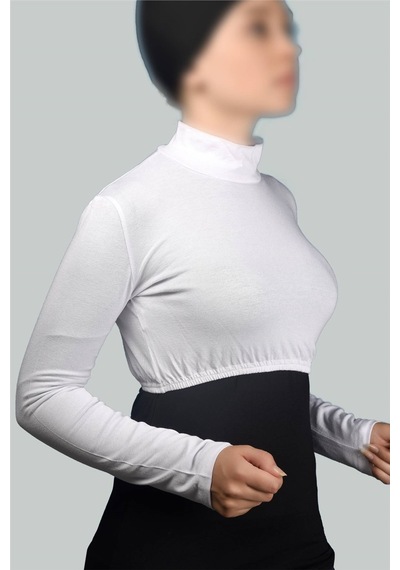 Altobeh Uzun Kol Balıkçı Yaka Boğazlı Likralı Penye Kadın Yarım Body - Beyaz