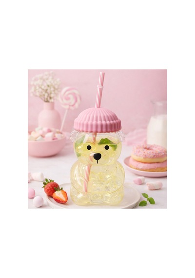 Bearista Ayıcık Pipetli Borosilikat Bardak 580 Ml Pembe Kız Çocuk & Yetişkin Pembe