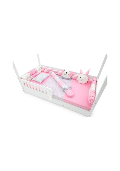 Montessorri Uyku Seti, 100x200, %100 Koton, 10 Parça, Nevresim 155 215 Pembe Pembe