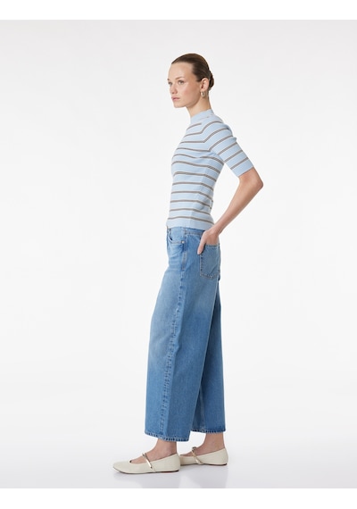 Koton Kısa Geniş Paça Pamuklu Regular Fit Denim Pantolon - Crop Wide Leg Jeans Açık İndigo 6sal40062md Açık İndigo