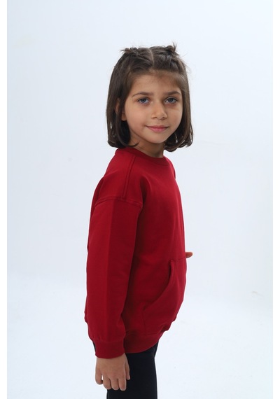 Toontoy Kız Çocuk Mini Kalp Baskılı Sweatshirt Bordo