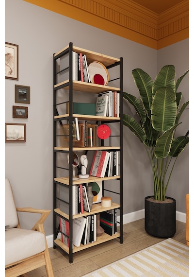 Asra Trend 6 Raflı Metal Kitaplık METALK01 %100 MDF Tek Modül Modern Kütüphane Safir Meşe Asra Trend 6 Raflı Metal Kitaplık METALK01 %100 MDF Tek Modül Modern Kütüphane Safir Meşe