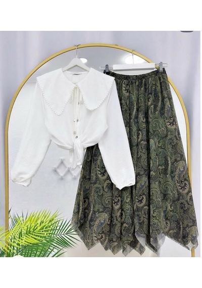 Lovie Moda Kadın Şifon Etekli Takım Kahverengi