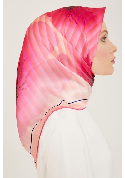 Armine Şeker Pembe Çiçek Desen Tivil İpek Eşarp 9100-33