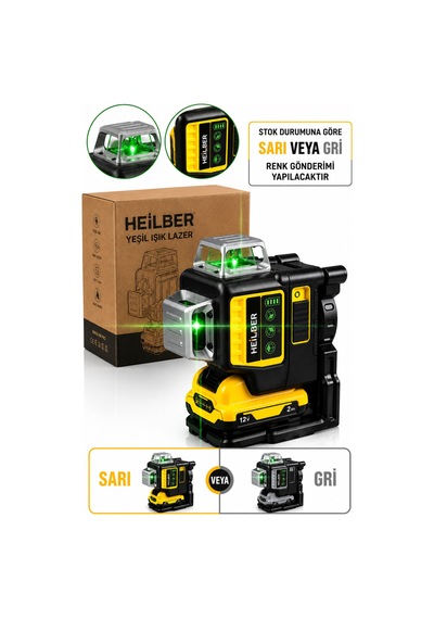 Heilber Ba0115373 12 Satır Şarjlı Yeşil Işık Lazer Hizalama Ve Seviye Ölçüm Cihazı 360 Döner Başlıklı, Üs