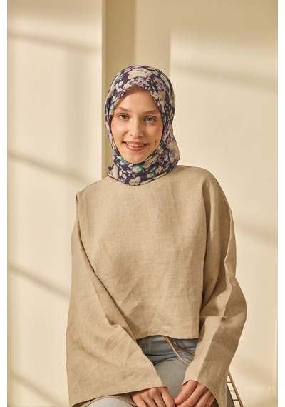 Silk Home Mine Desen Soft Pamuk Eşarp Patlıcan Moru