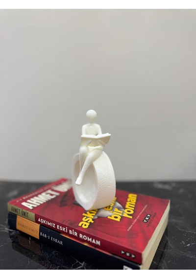Kitap Okuyan Figür Biblo 15 Cm Beyaz Minimalist Kitaplık Dekoru